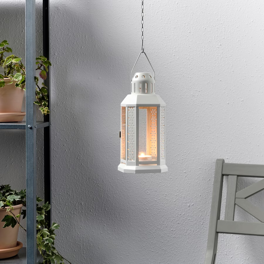 IKEA ENRUM Lantern for tealight, in/outdoor, white, 22 cm