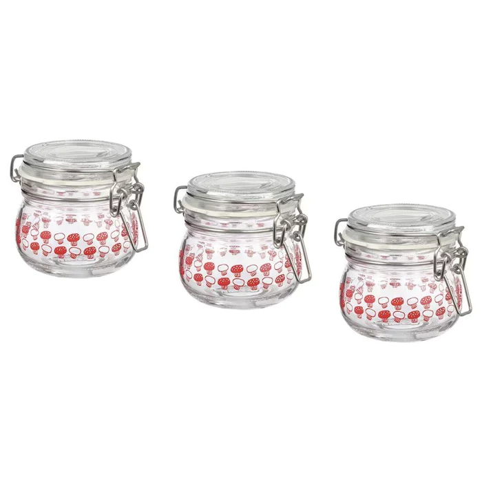 IKEA KORKEN Jar with Lid Patterned/Bright Red 13 cl