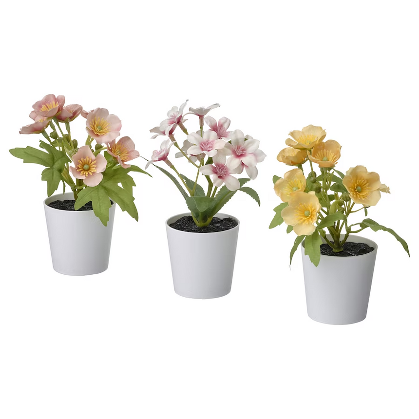 IKEA FEJKA artificial potted plant w pot, set of 3 in/outdoor Flower Mix 6 cm