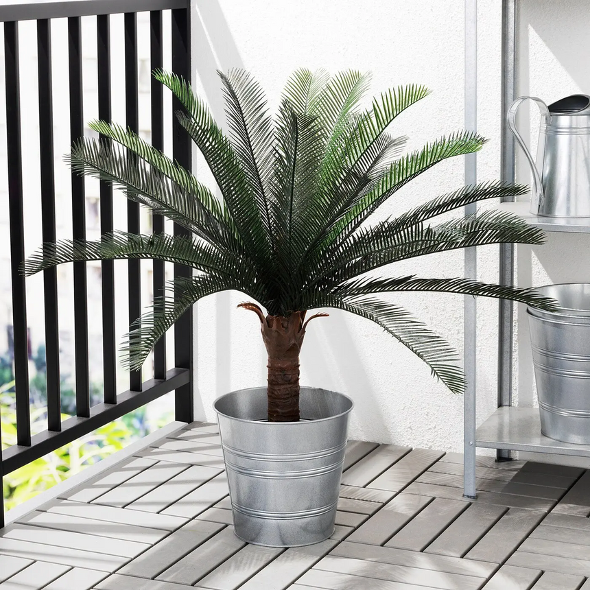 FEJKA artificial potted plant, in/outdoor sago palm, 19 cm