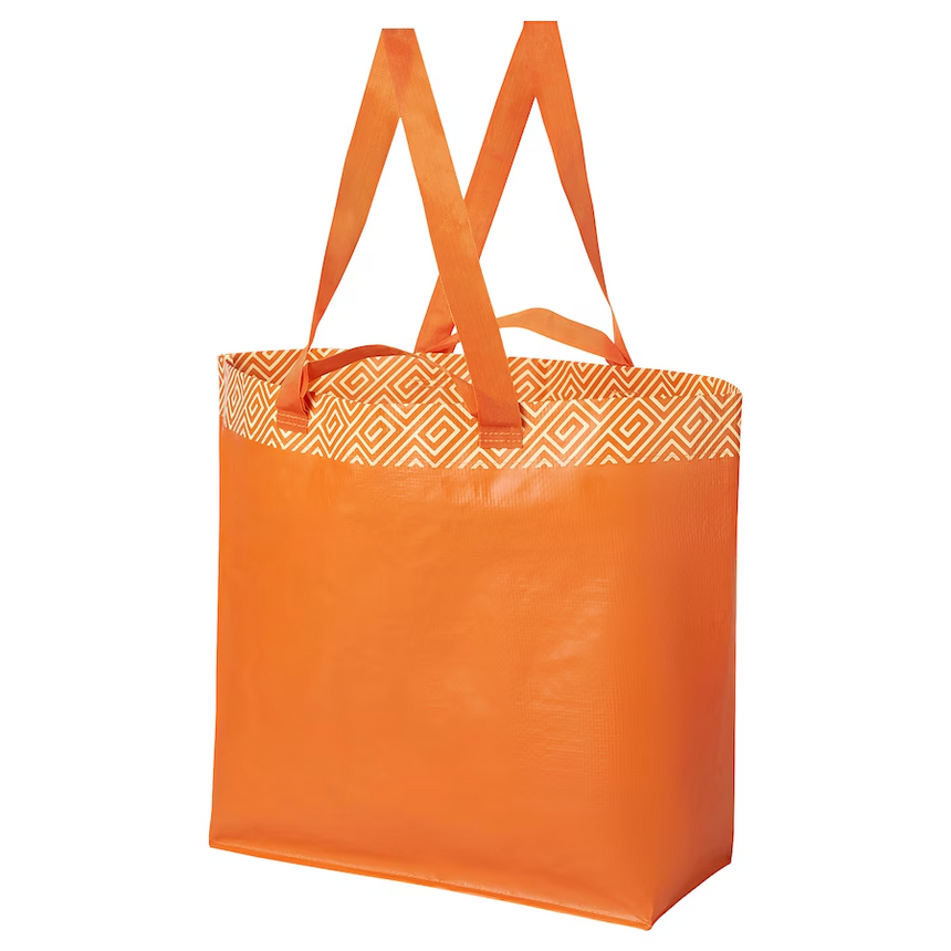 IKEA FRAKTA carrier bag, medium orange/thunder pattern 45x18x45 cm/36 l