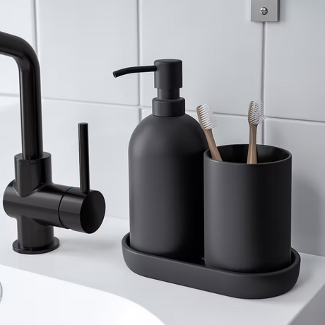 IKEA GANSJON 3-piece bathroom set, black