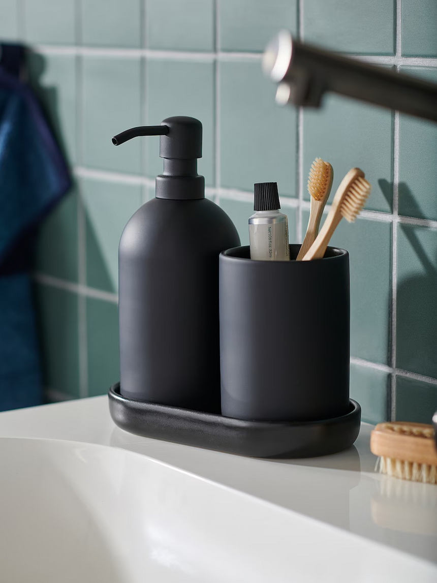 IKEA GANSJON 3-piece bathroom set, black