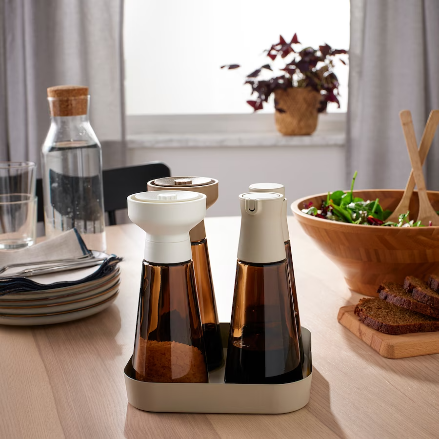 IKEA HALVTOM Bottle with pour spout, glass/brown, 19 cm