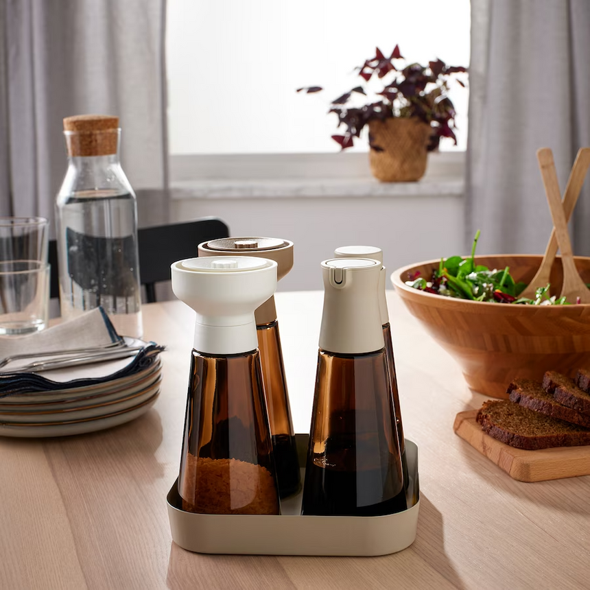 IKEA HALVTOM Bottle with pour spout, glass/brown, 19 cm