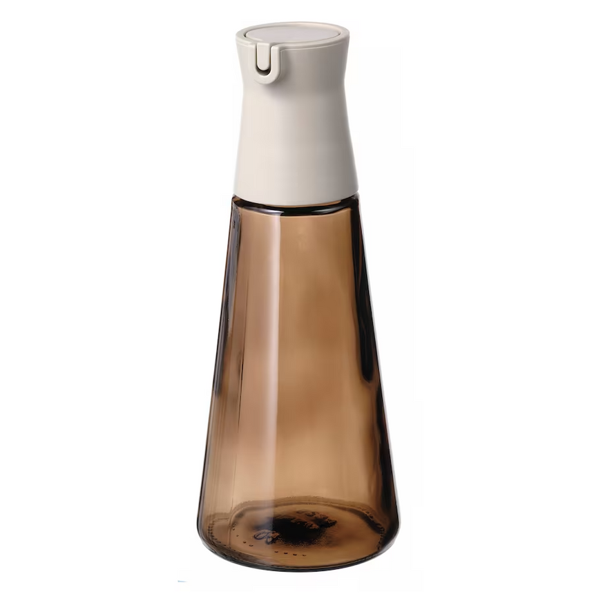 IKEA HALVTOM Bottle with pour spout, glass/brown, 19 cm