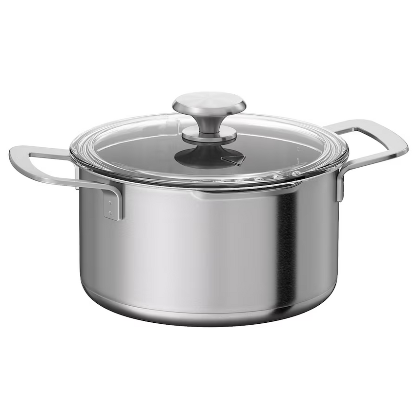 IKEA HEMKOMST Pot with lid, stainless steel/glass, 3 L