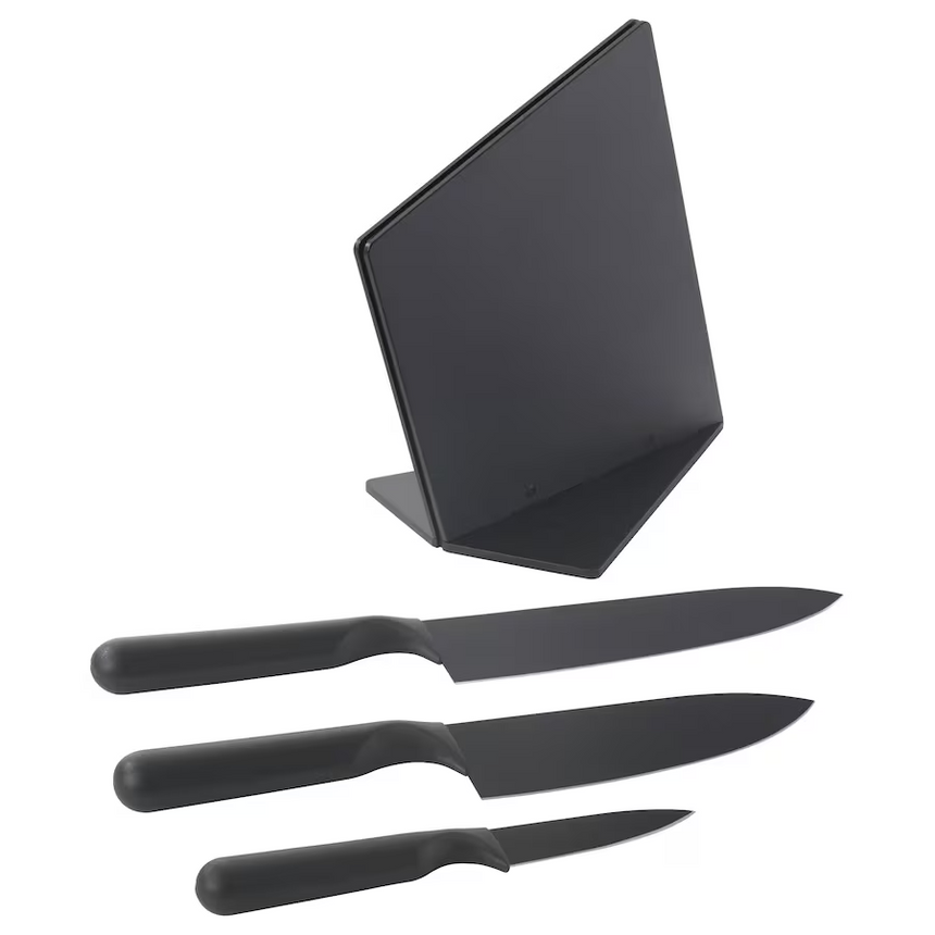 IKEA, JAMFORA Knife Block with 3 Knives Black