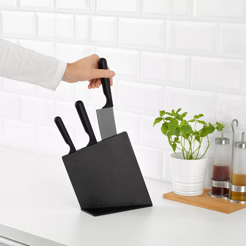 IKEA, JAMFORA Knife Block with 3 Knives Black