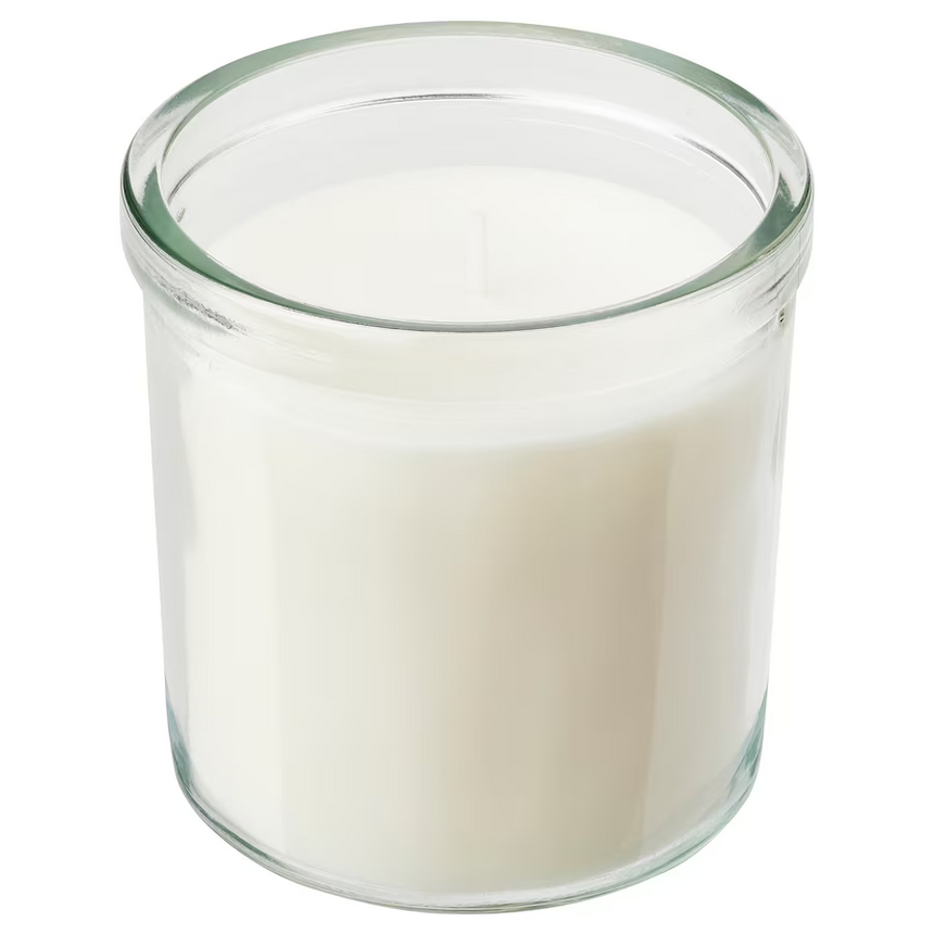 IKEA JAMLIK Scented candle in glass, Vanilla/light beige, 40 hr