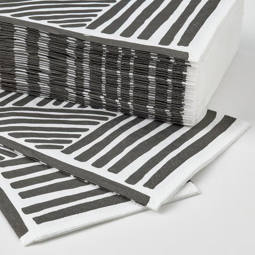 IKEA NABBFISK Paper napkin, patterned white/black, 38x38 cm