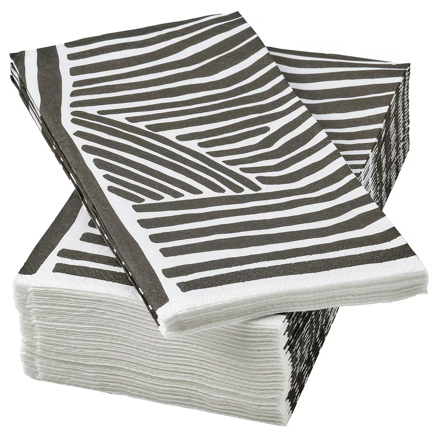 IKEA NABBFISK Paper napkin, patterned white/black, 38x38 cm