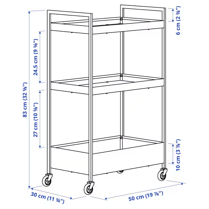 IKEA NISSAFORS Trolley, Black, 50.5x30x83 cm