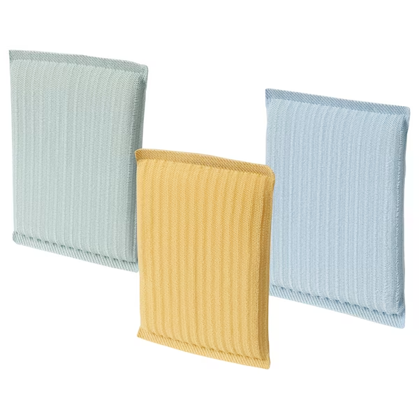 IKEA PEPPRIG Scrubbing pad, green blue/yellow, set of 3