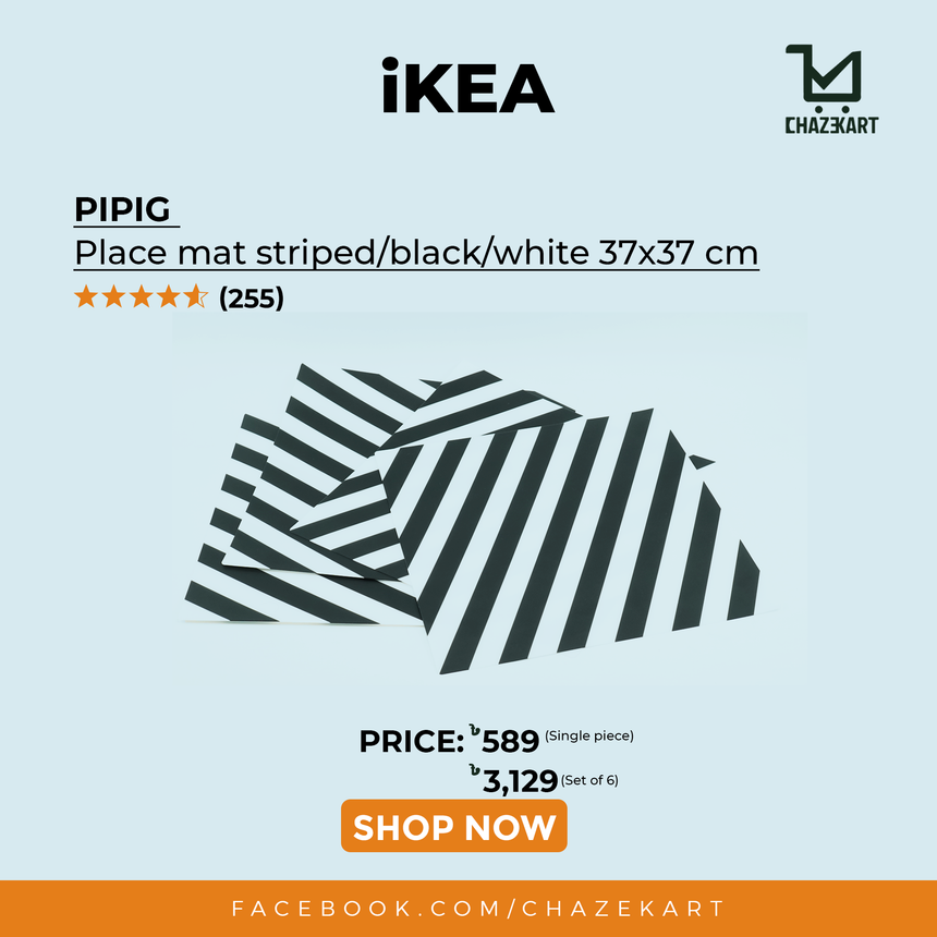 IKEA PIPIG place mat striped/black/white 37x37 cm ( Single Piece )