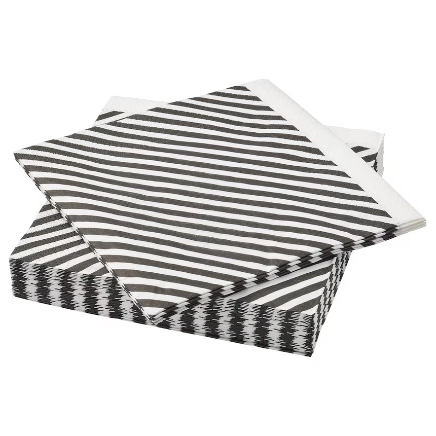 IKEA RODKNOT Paper napkin, striped white/black, 33x33 cm