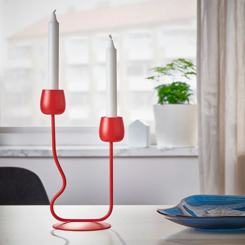 SILVERPARON candlestick/tealight holder, bright red, 29 cm