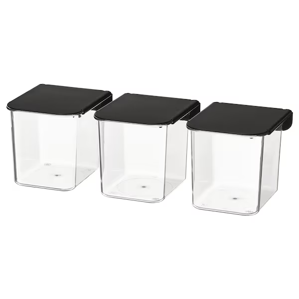 IKEA SKADIS Container with Lid, Transparent/Black, Set of 3