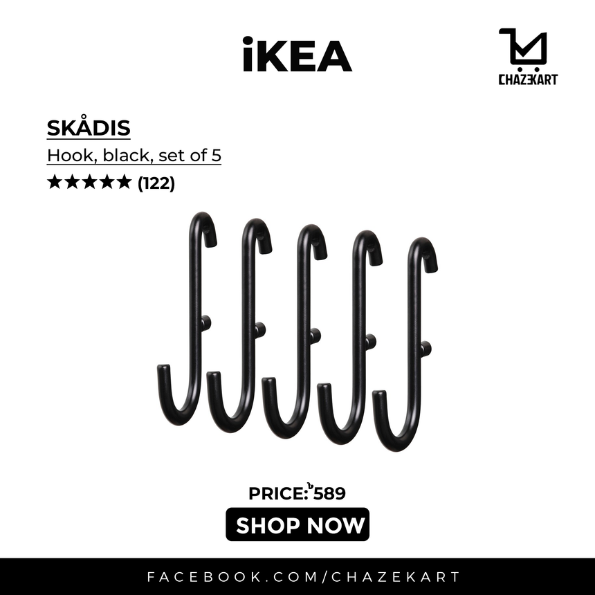 IKEA SKADIS Hook, Black, Set of 5 ( S Hook )