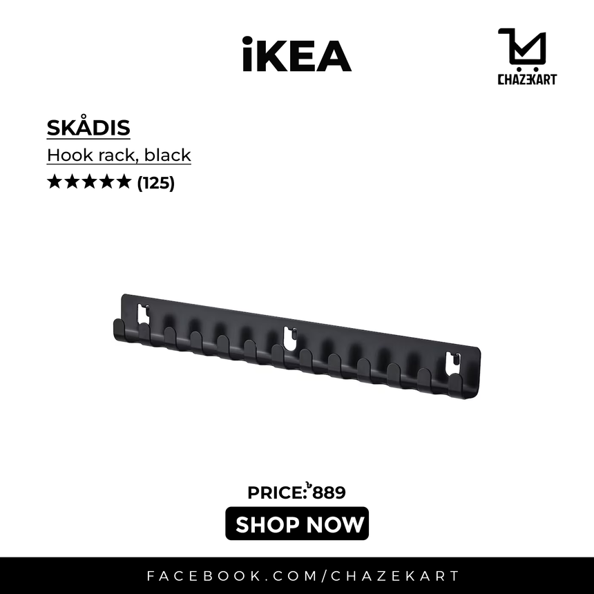 IKEA SKADIS Hook Rack, Black 28 cm