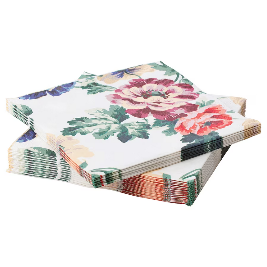 IKEA SMAKSINNE Paper napkin, multicolour/flower, 33x33 cm