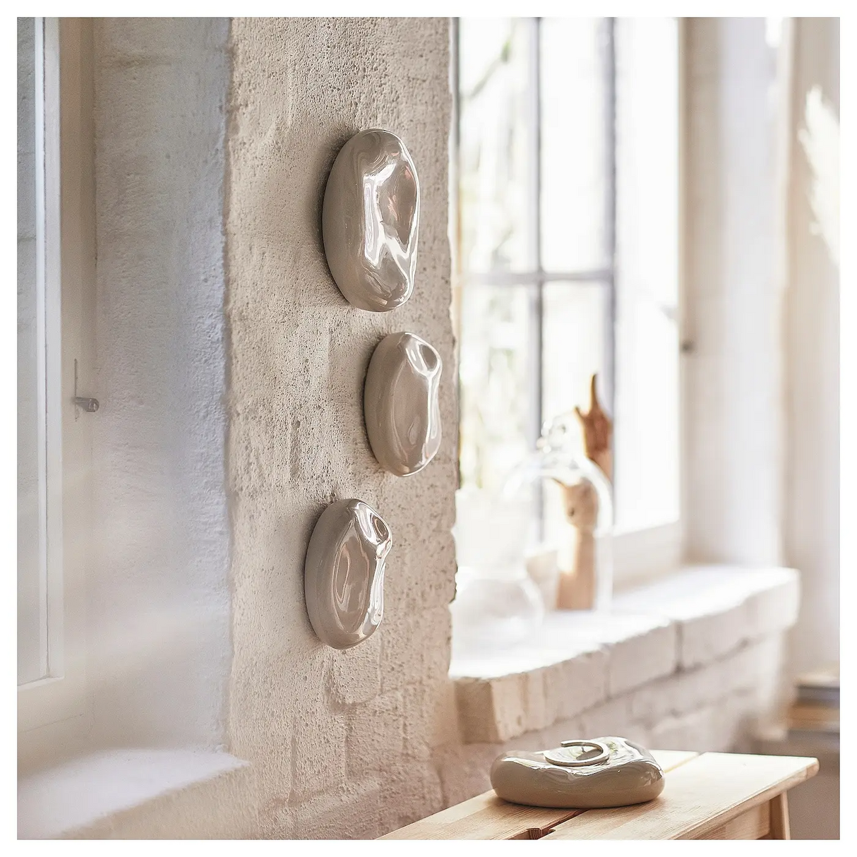 IKEA TRADGRANSEN wall decoration, set of 2, ceramic/stones beige