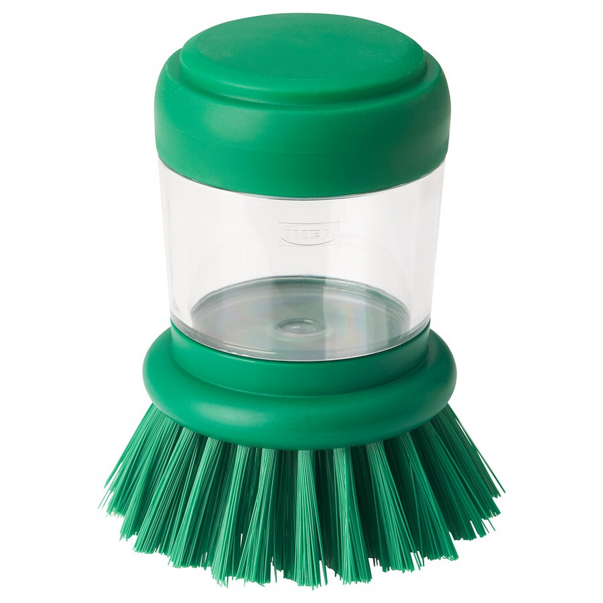 IKEA VIDEVECKMAL Dishwashing brush with dishwashing liquid dispenser, green