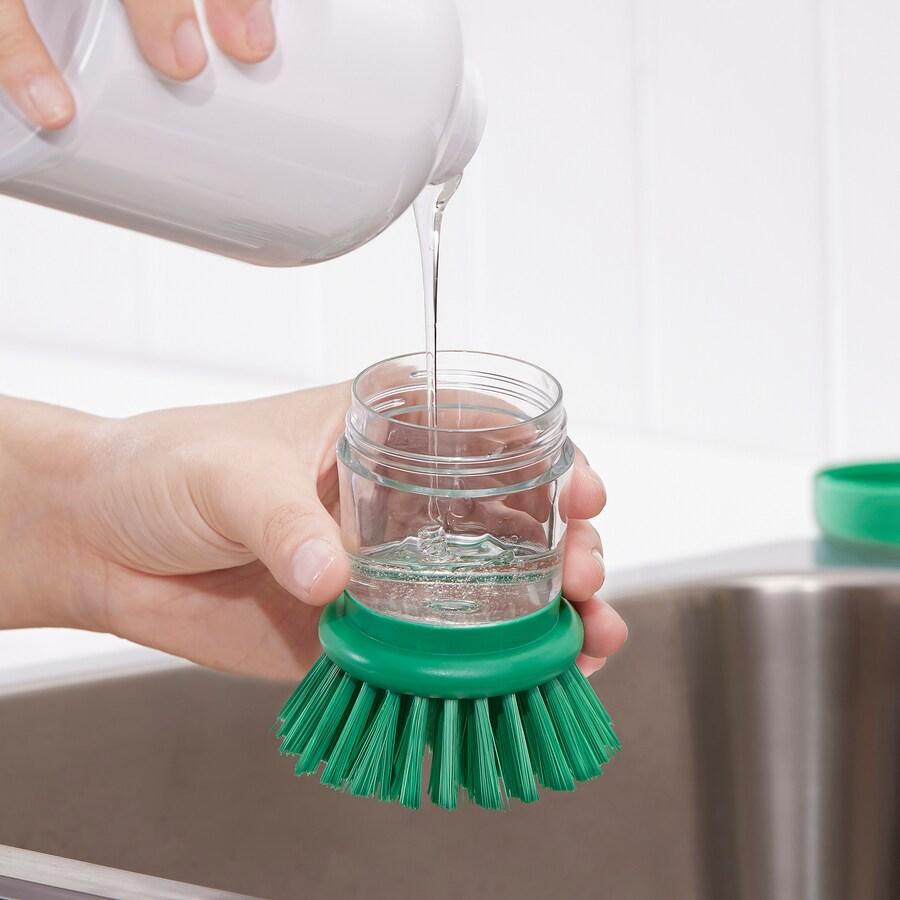 IKEA VIDEVECKMAL Dishwashing brush with dishwashing liquid dispenser, green