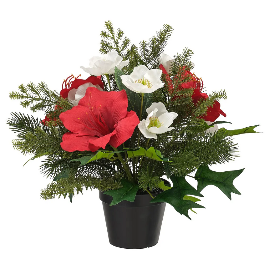 VINTERFINT artificial potted plant, in/outdoor arrangement/white red, 12 cm